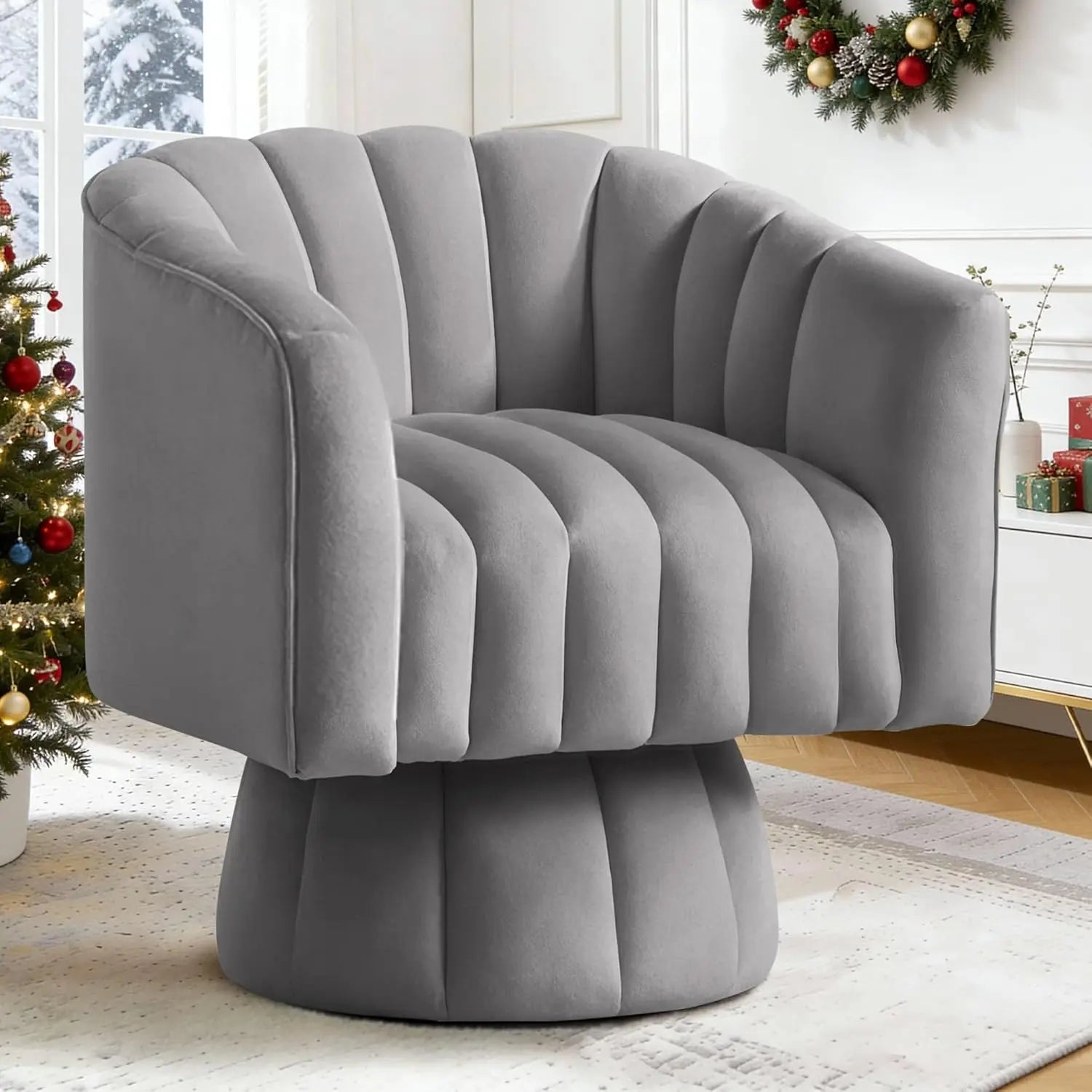 Swivel Accent Chair,360°Swivel Barrel Chairs, Mid-Century Chair with Wide Upholstered, Modern Velvet Fabric, Round, Customized