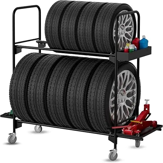 Garage Tire Storage Rack with Heavy-Duty Wheels and 5 Casters