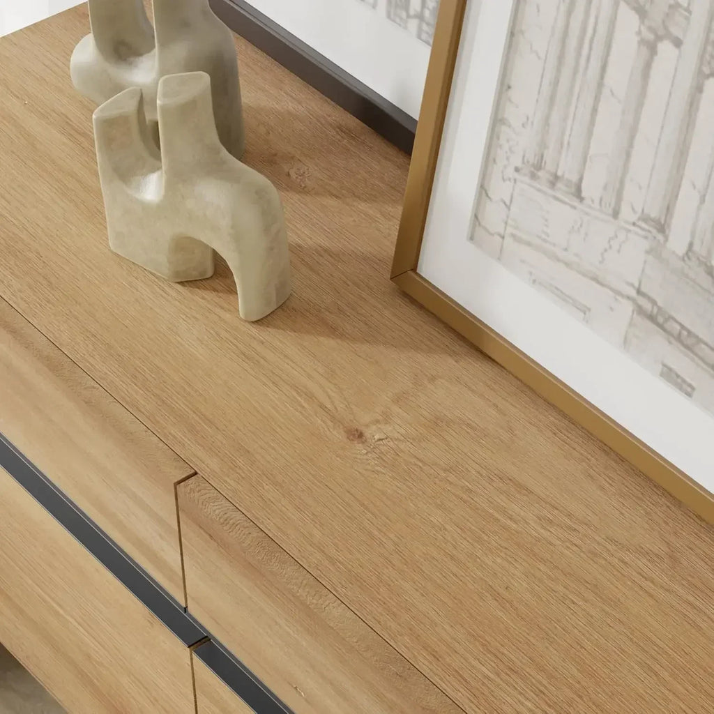 Modern TV Stand for TVs up to 110 inch, 3 in 1 Entertainment Center TV Console with Storage Cabinets Living Room, Oak