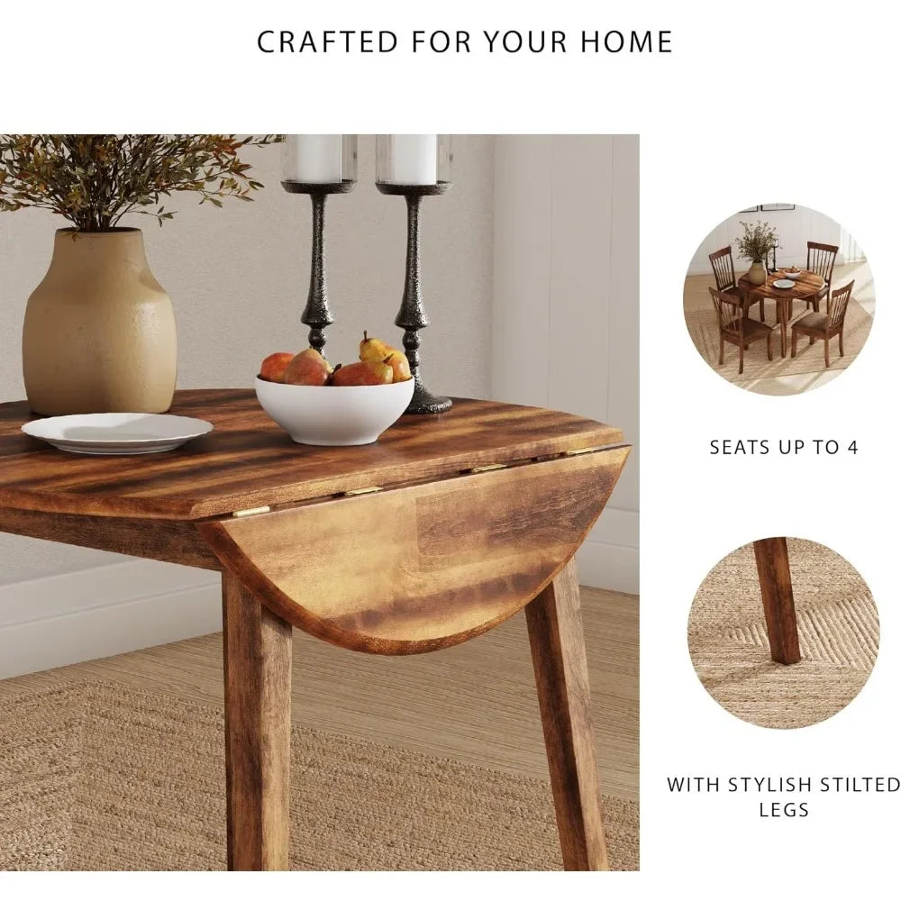 Berringer Dining Room Round Drop Leaf Table, Rustic Brown