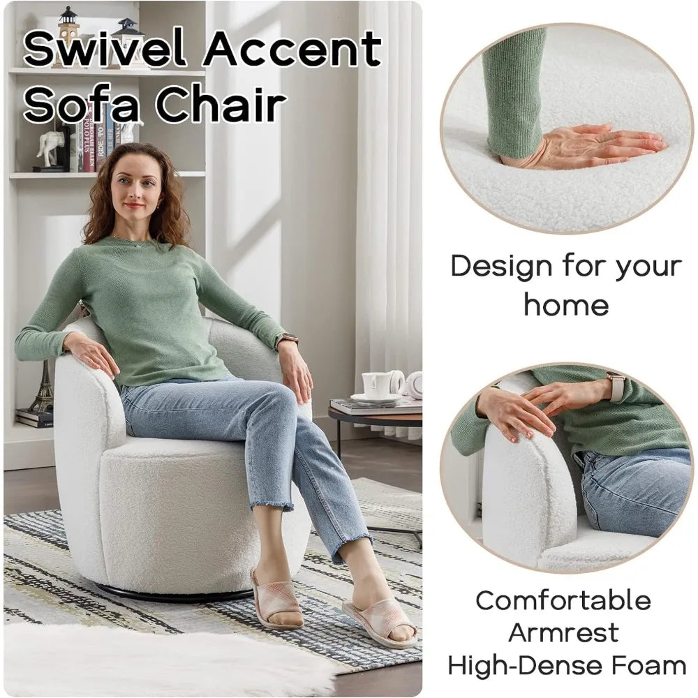 Swivel Barrel Chair, 360° Small Single Sofa Armchair Comfy