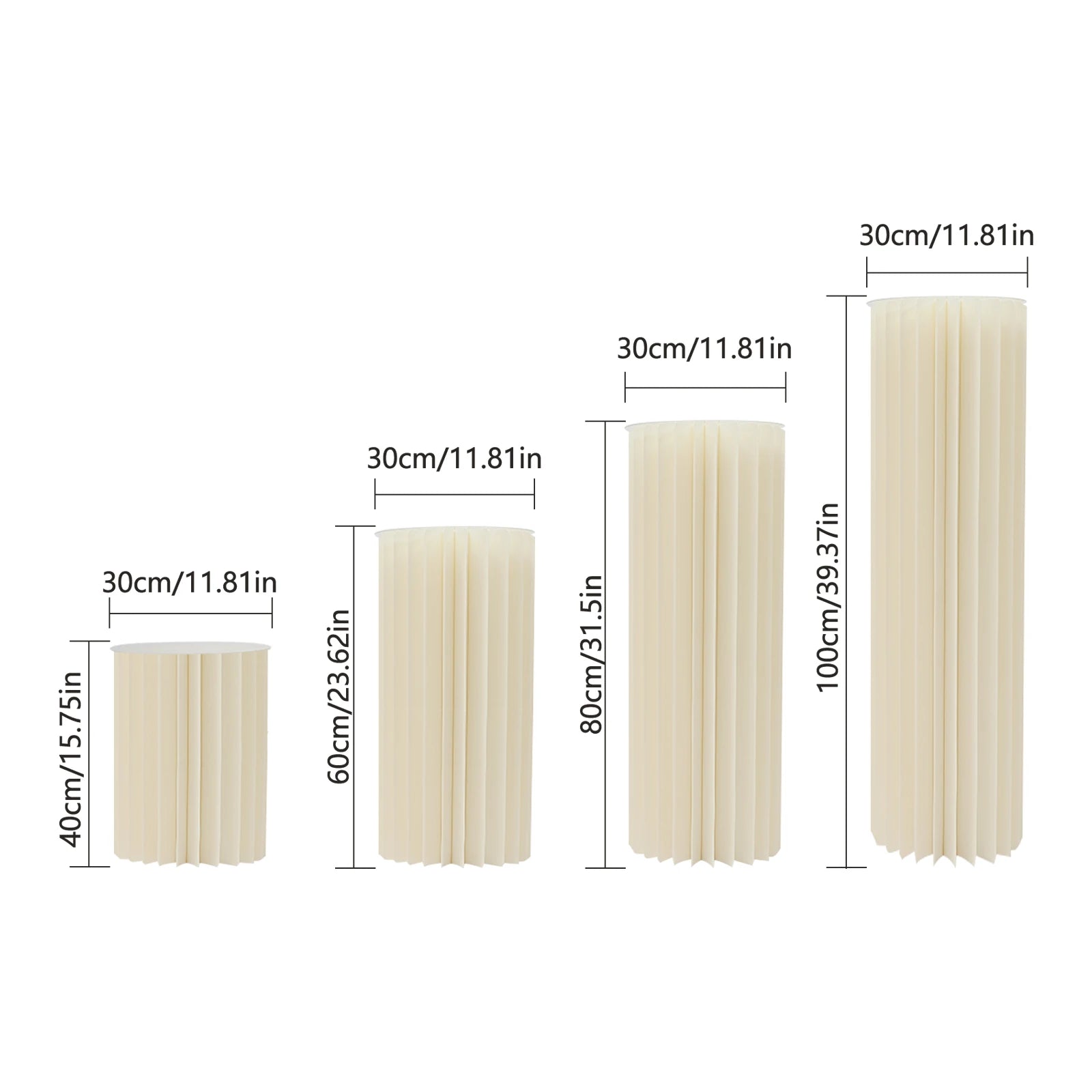4 Pieces Wedding Flowers Stand Foldable Cardboard Cylinder Centerpiece Display Vase 40/60/80/100cm for Wedding Party/ Garden Decoration