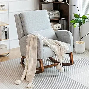 COCO DESIGN Rocking Chair Nursery Indoor with Thick Cushion, Modern Design for Living Room, Bedroom, Durable Wooden Frame
