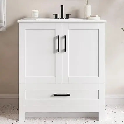 Modern Freestanding 30 Bathroom Vanity with Soft-Close Cabinet and Sink, Featuring Ample Storage and Sleek Design