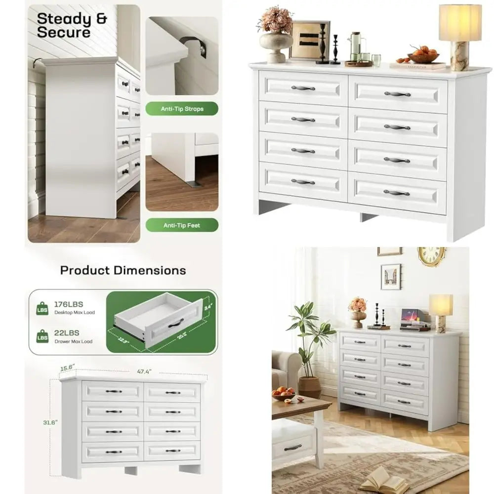 Customizable Elegant 8-Drawer Solid Wood Dresser