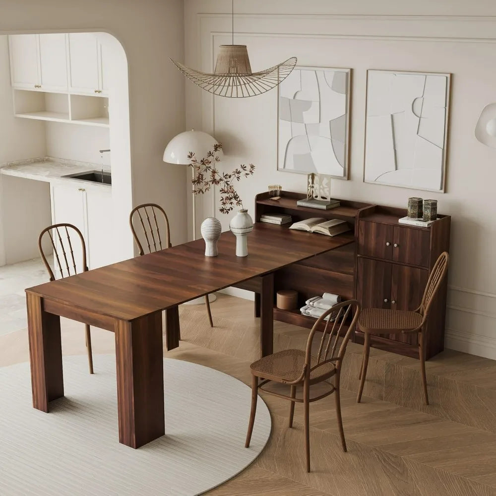 Expandable Dining Table for 1-10 People: 30 to 88.4" Long, Folding Storage, Modern Rustic Style, Rectangular Wood Design