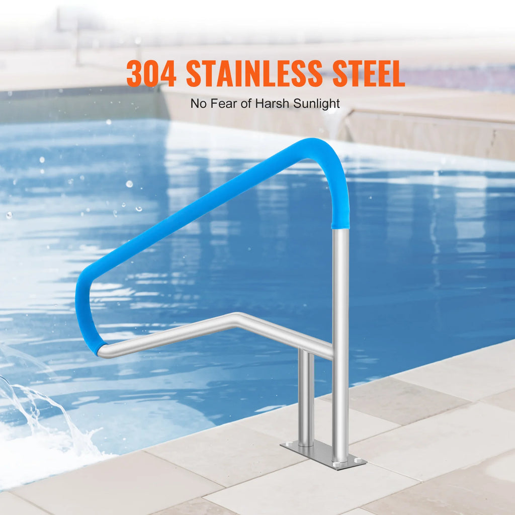 Pool Handrail Stainless Steel with Base Plate for Indoor/Outdoor Swimming Pool Safety Railing w/ Grip Cover for Decks