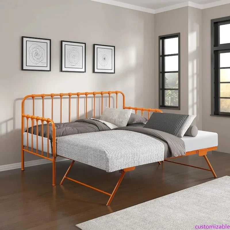 Twin Size Metal Daybed with Trundle and Steel Slat Support, Easy Assembly, Multi-Functional Furniture