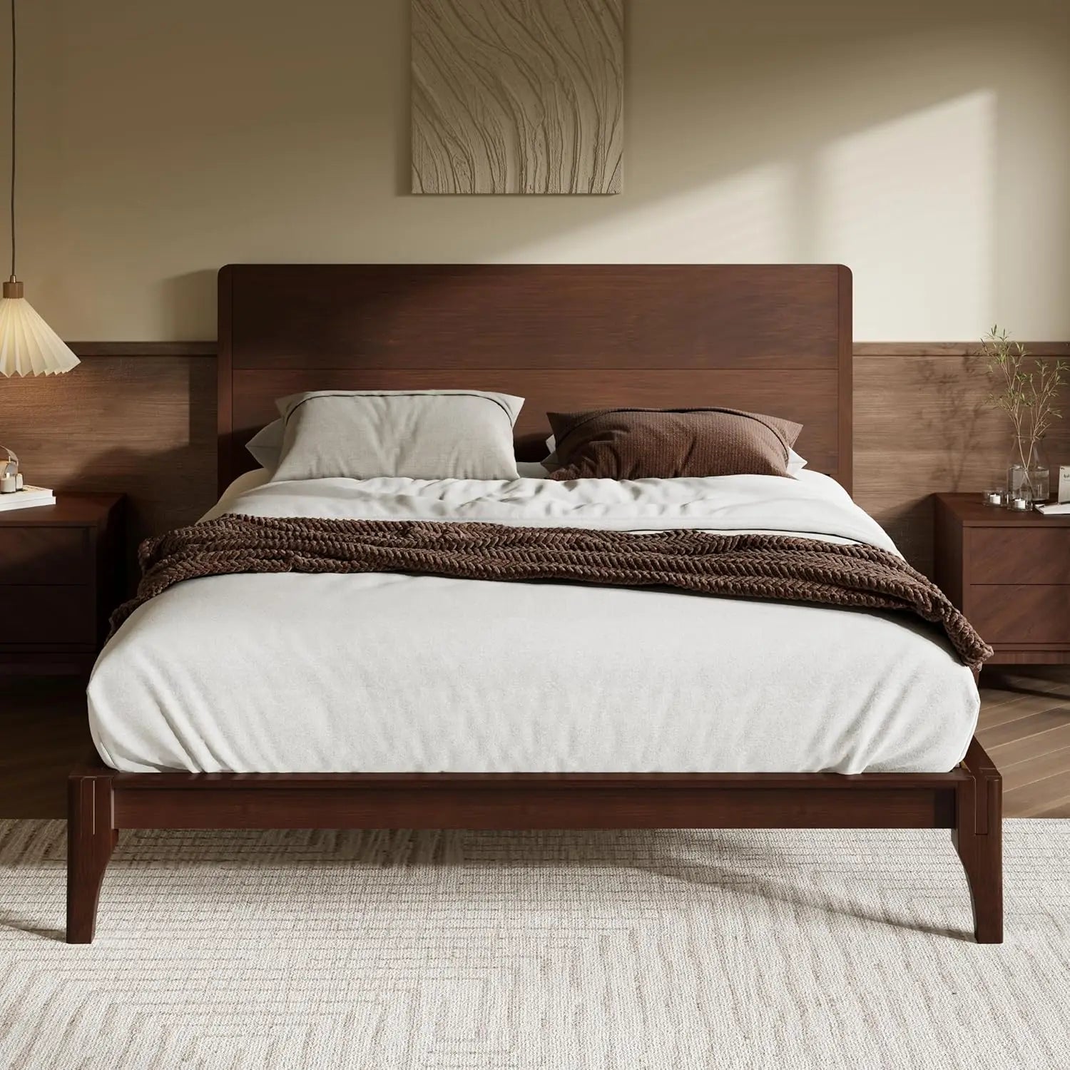Full Size Bamboo Platform Bed, Mid-Century Modern