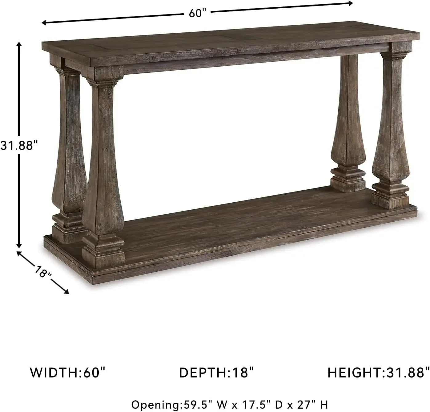 Vintage Sofa Console Table, Weathered Gray