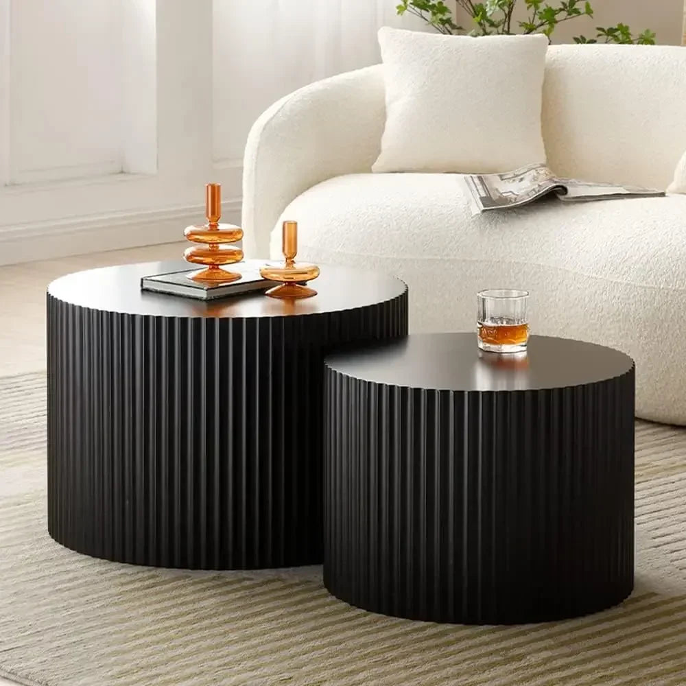 Black Round Coffee Table Set of 2,for Living Room, Modern Wooden Side Tables Accent End Table for Apartment,(Black-Round)