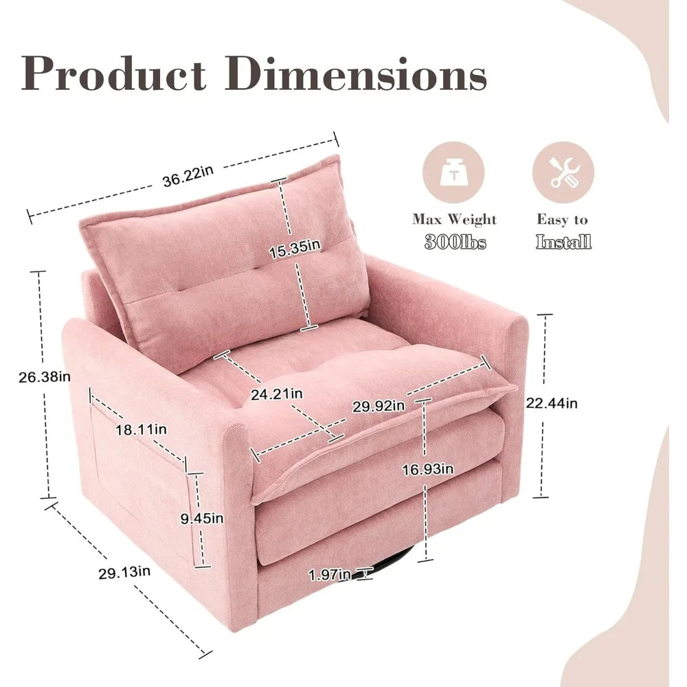 Contemporary Chenille Swivel Chair, Comfortable Fabric-Covered Accent Seat with 360-Degree Metal Swivel Base