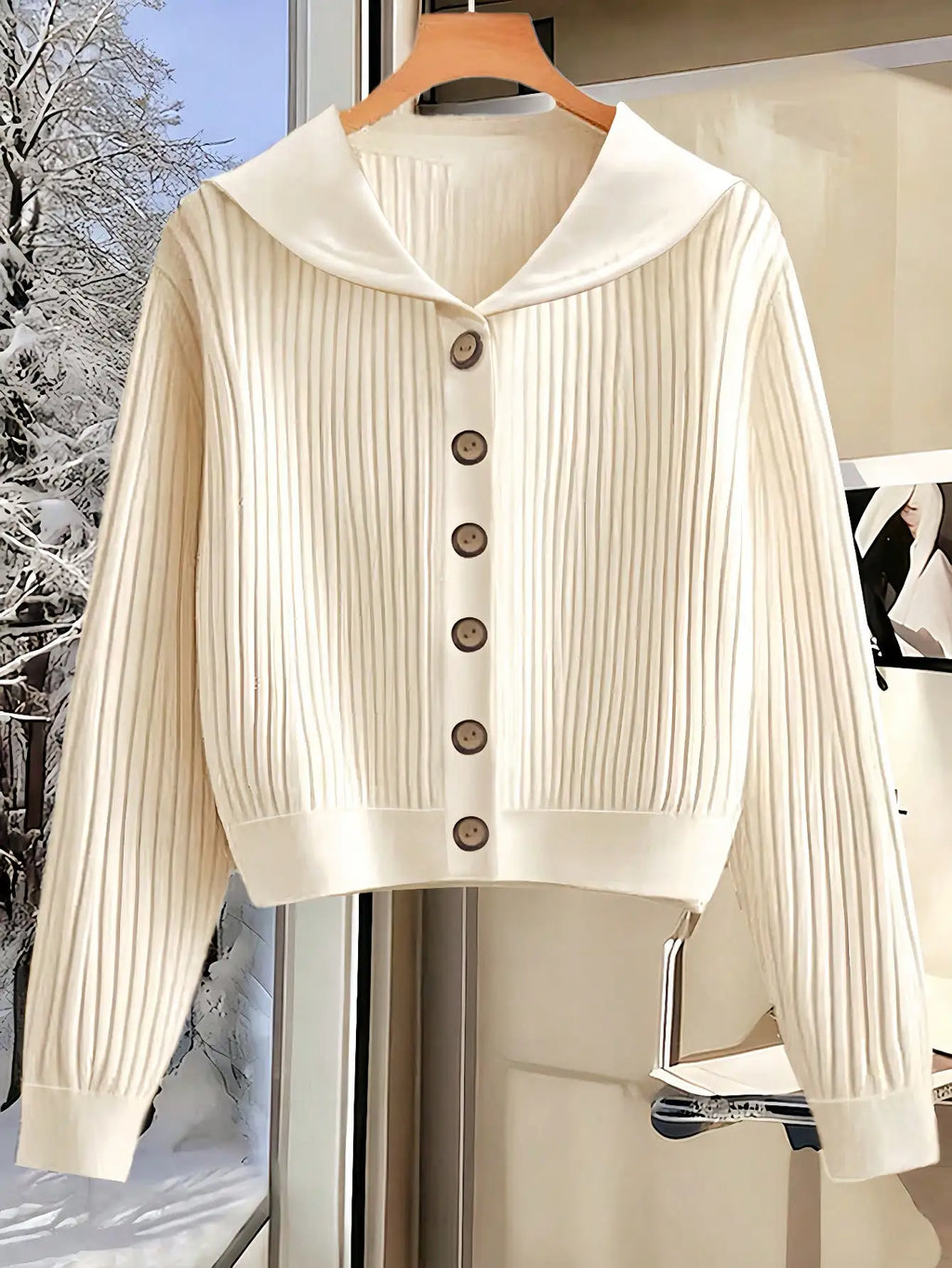 Airaco Women's Casual Solid Color Front Button Sweatshirt And Pants 2 Pieces Set, Autumn/Winter