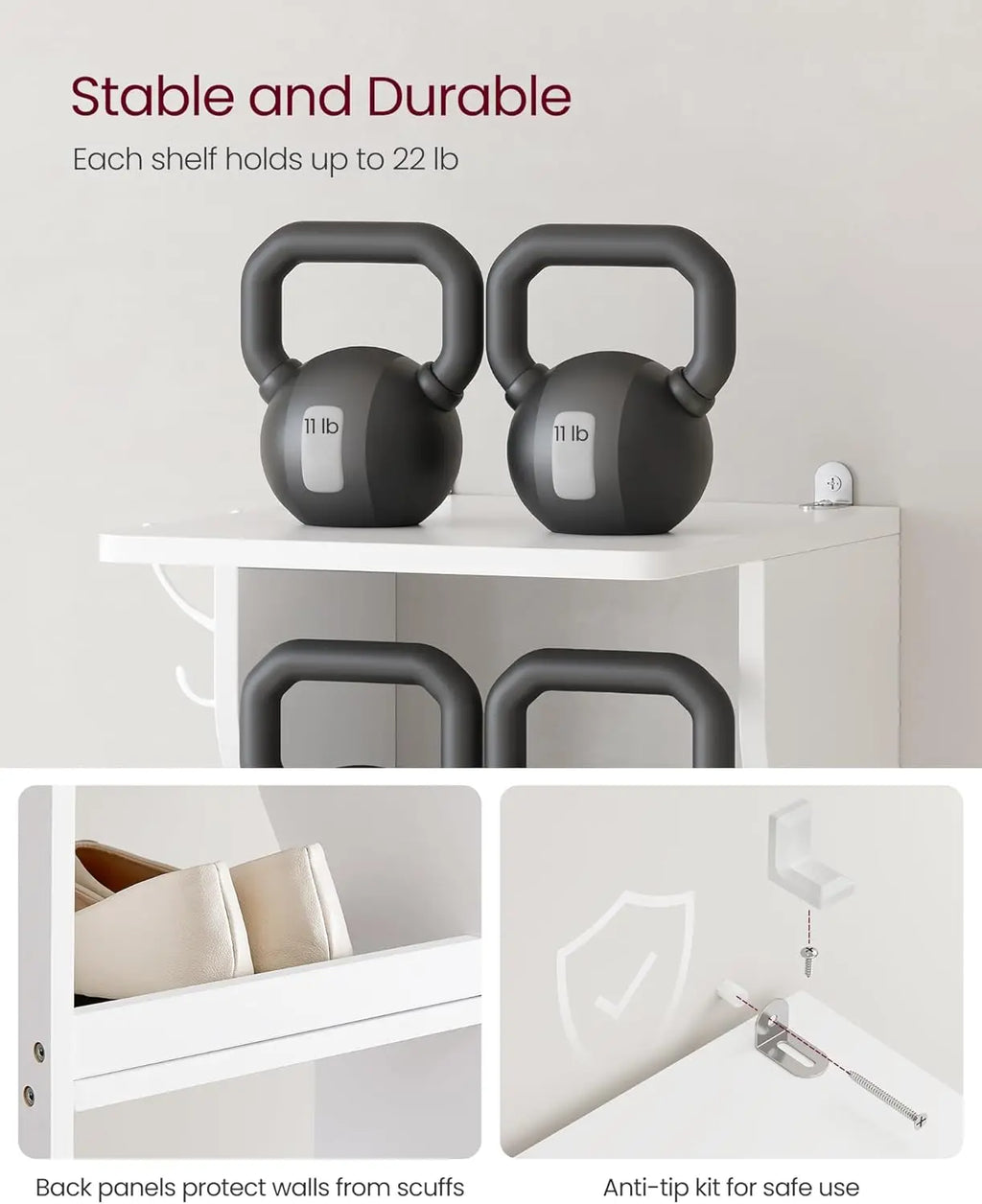7-Tier Vertical Shoe Rack, Narrow Shoe Storage Organizer with Hooks, Slim Corner Shoe Tower Rack, Space Saving