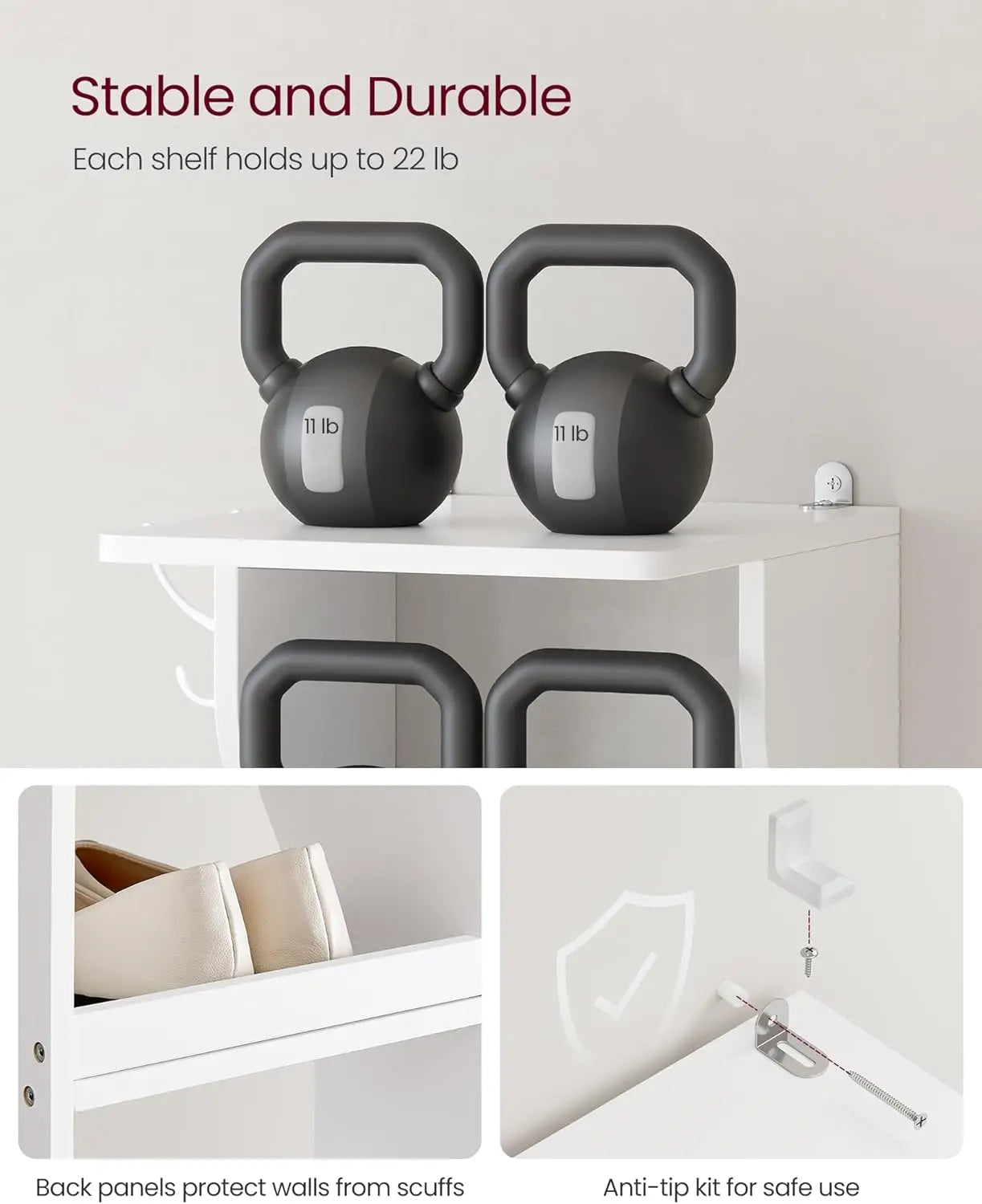 7-Tier Vertical Shoe Rack, Narrow Shoe Storage Organizer with Hooks, Slim Corner Shoe Tower Rack, Space Saving