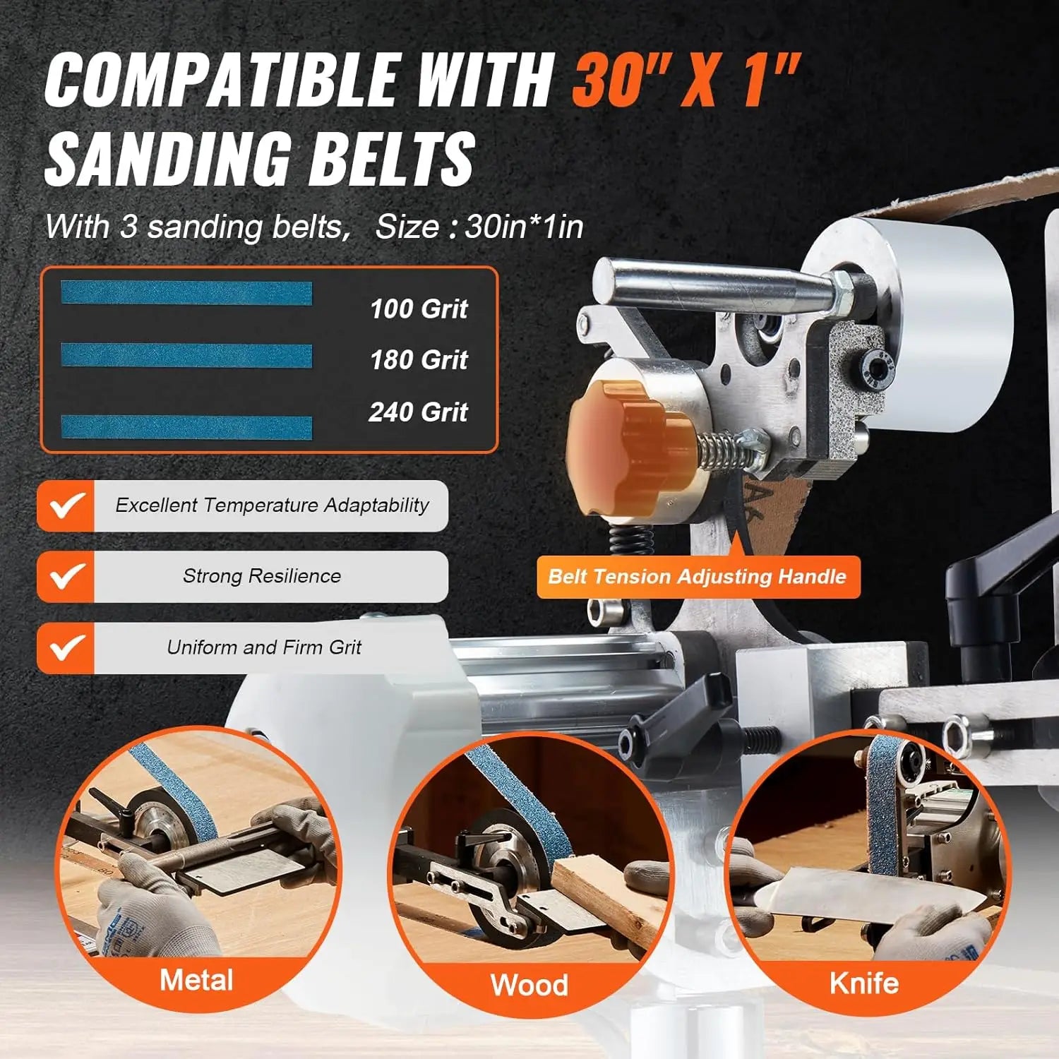 Variable Speed Belt Grinder Sander, 30x1-Inch Polisher with VFD, 550W Metalworking Machine for Knife Making & Wood Sanding