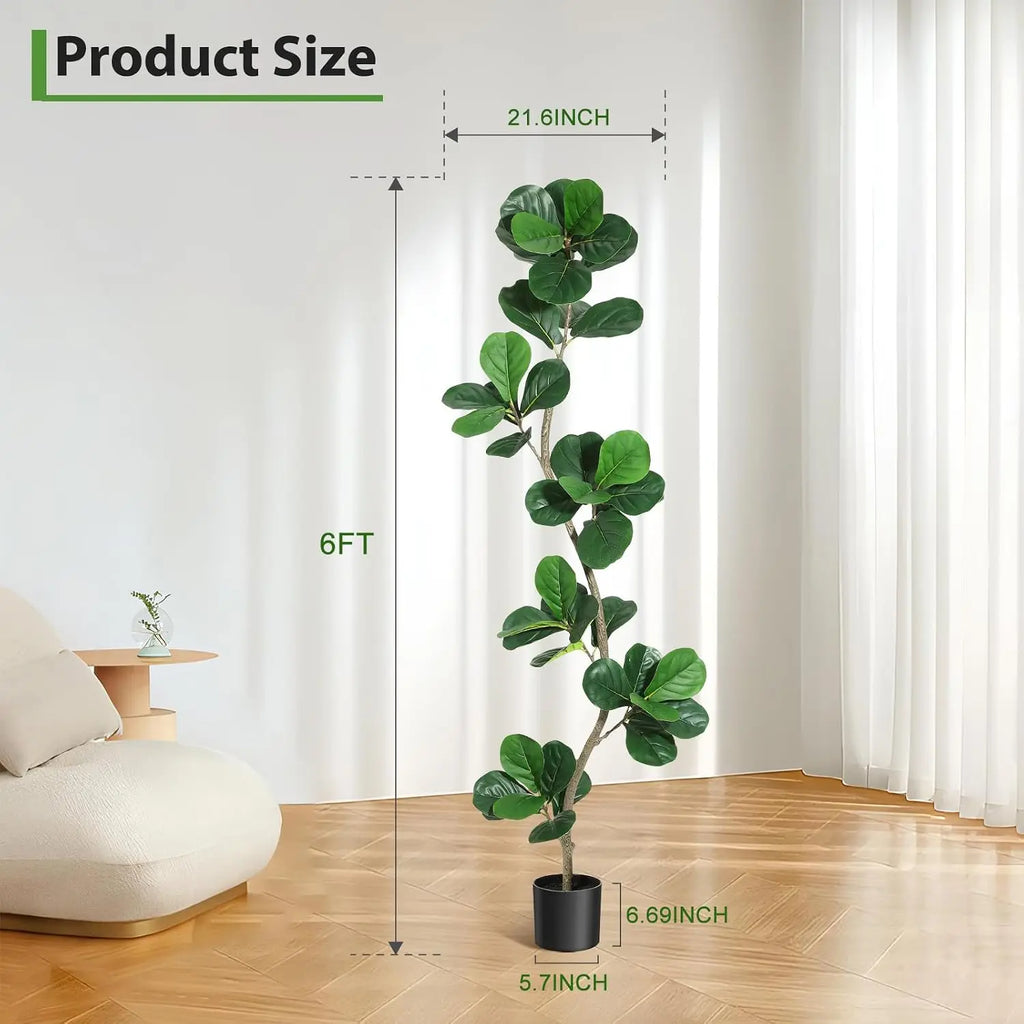 5/6/7ft Lifelike Artificial Fiddle Leaf Fig Tree, Fake Ficus Tree with Sturdy Cement Base, Indoor/ Outdoor Decor for Home/ Office/ Living Room, Ideal Housewarming Gift