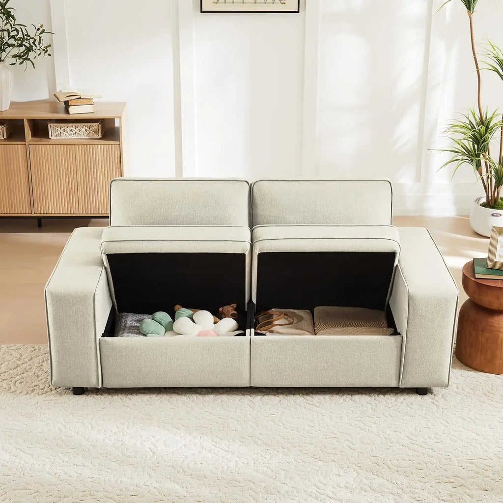 Modern 2-Seat Sofa with Storage, Side Pockets, and USB Charging Ports for Living Room and Office