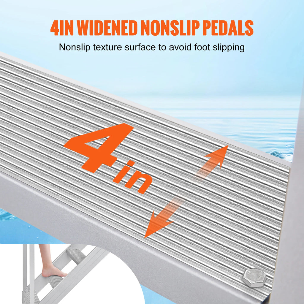 4/6 Step Dual Handrails Dock Ladder Aluminum with Rubber Mat 30"-39"/ Adjustable Height for Lake, Marine Boarding ,Pool