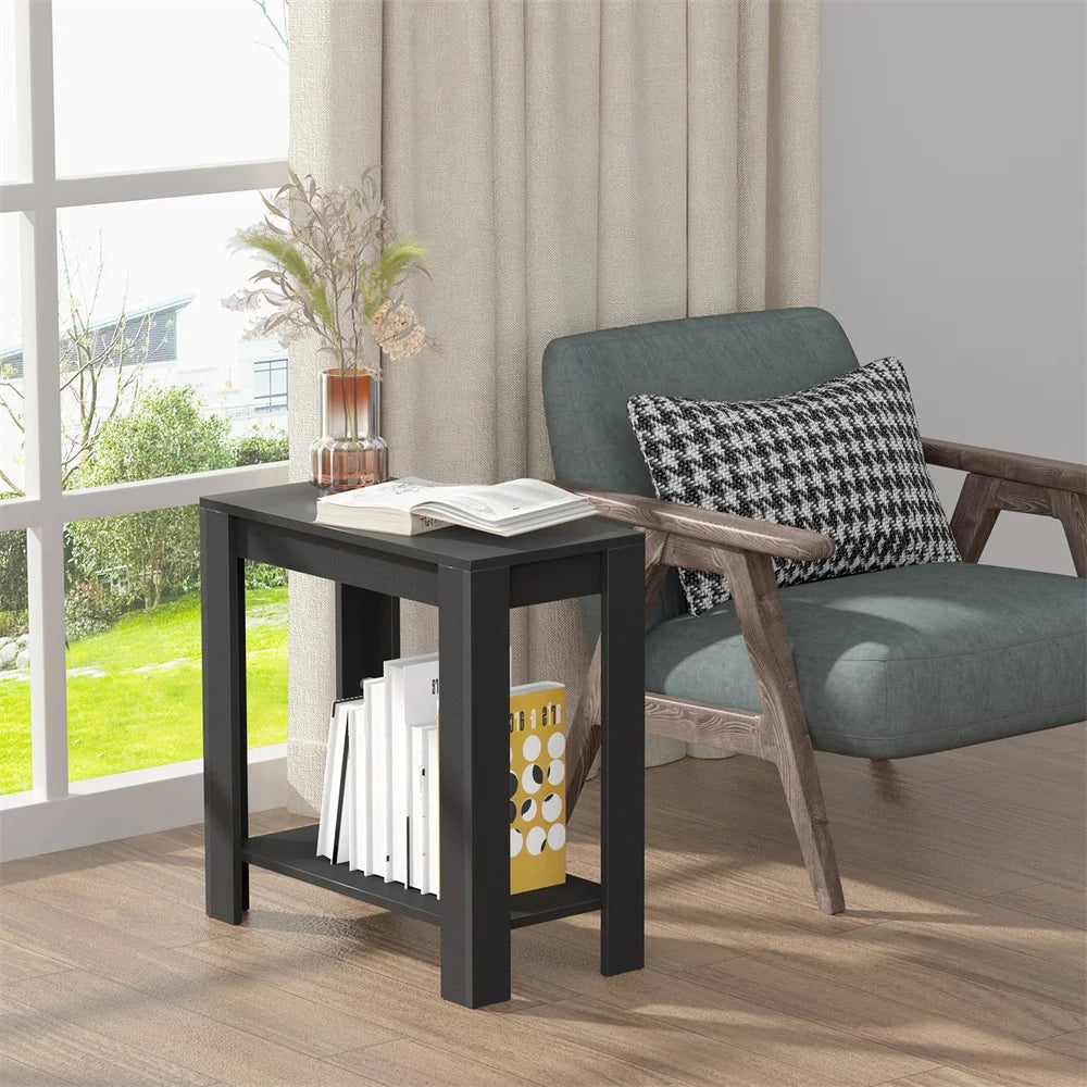 Narrow Sofa Side Table with 2-Tier Open Storage Spaces/ Modern Living Room/ Offices/ End Table Nightstand for Bedroom