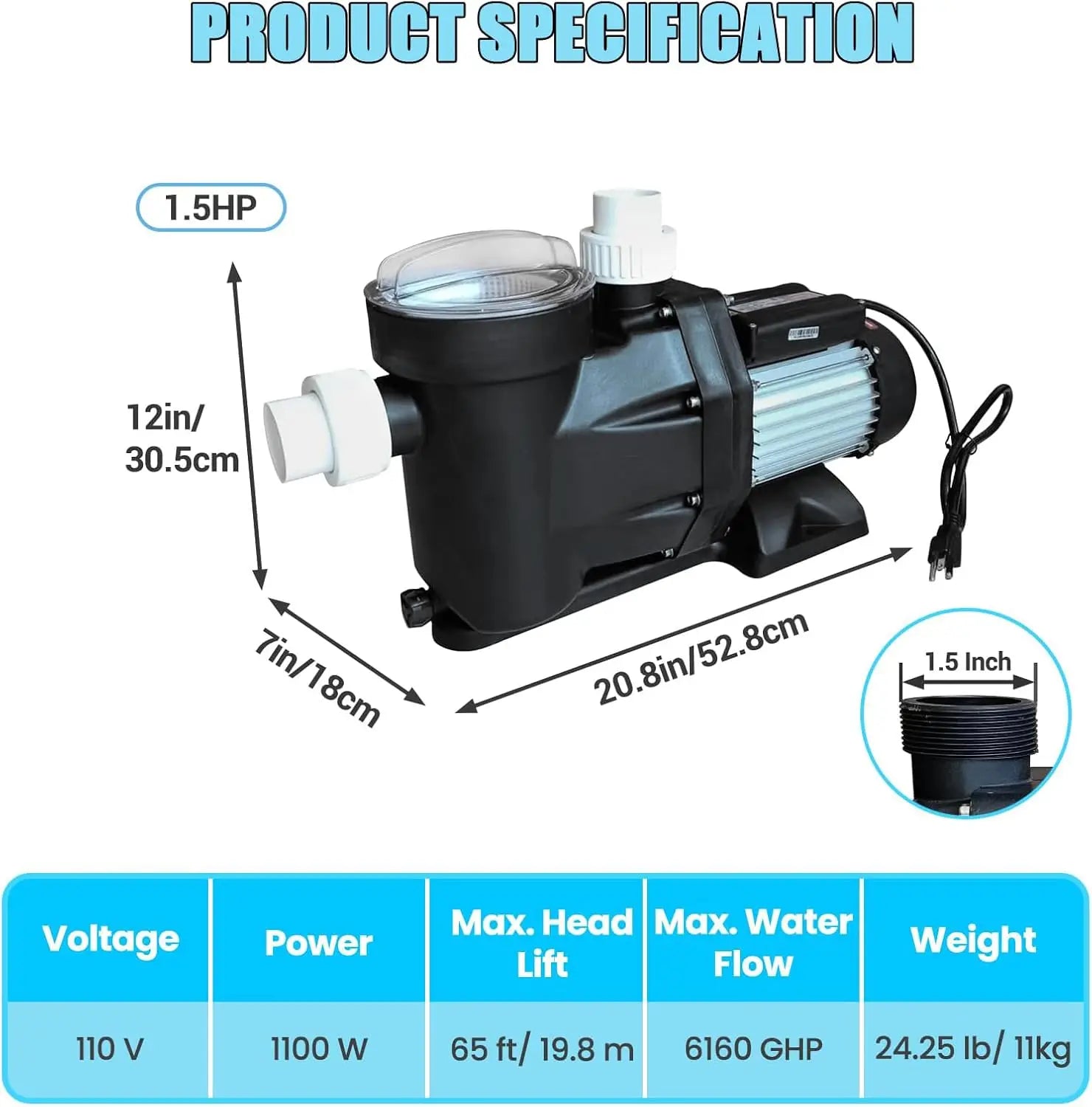 Swimming Pool Pump 3HP 110V 1100W 9000 GPH Single Speed for Above/In Ground Pool High-Flow Pool Pump with Strainer Filter Basket