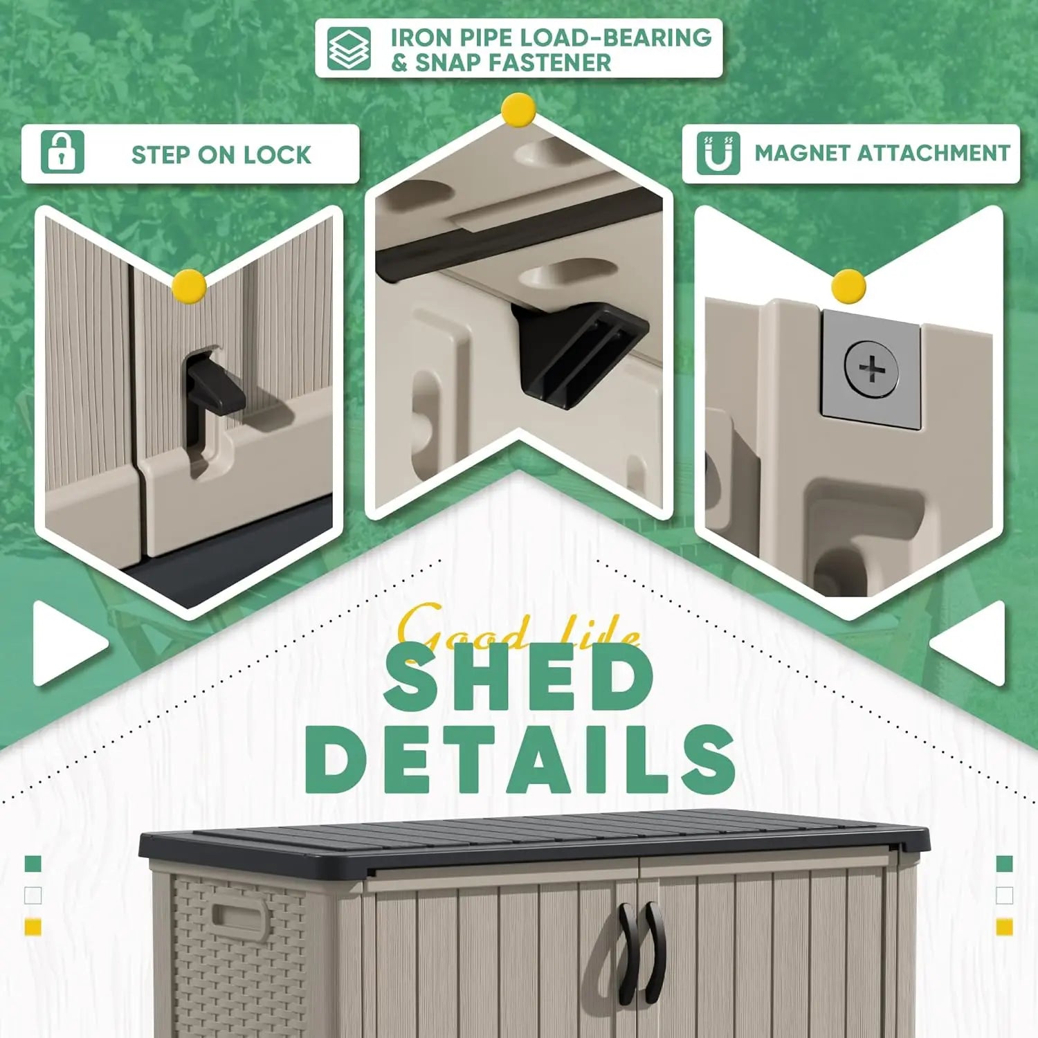 Outdoor Storage Cabinet 26 Cu Ft with Pad-Lockable Doors, Horizontal Storage Shed, Waterproof, Patio, Tools, Storage Box