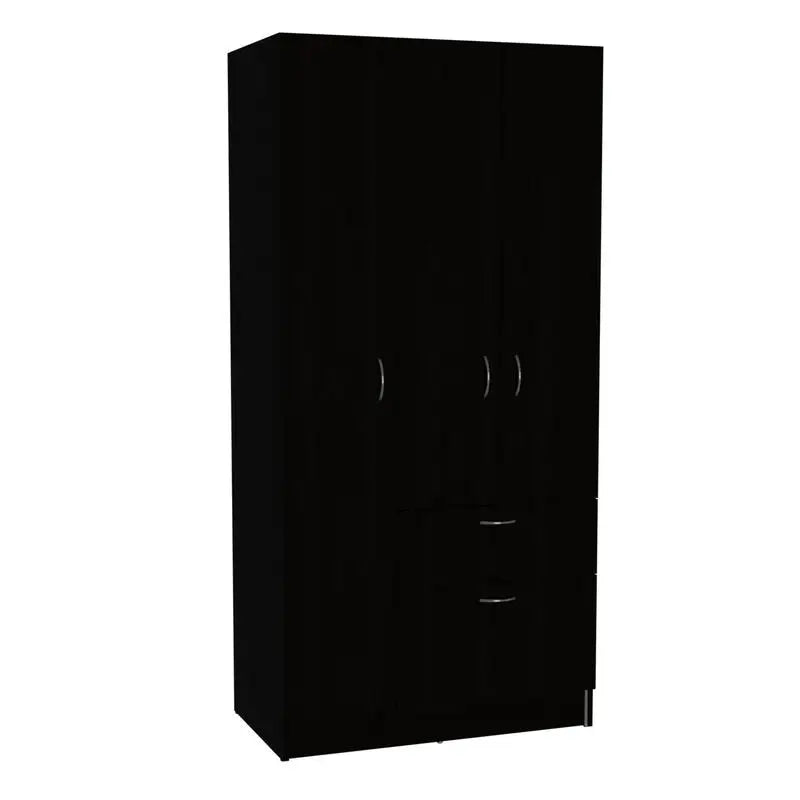 2 Piece Bedroom Set, Armoire + 3 Drawer Dresser, Black Finish
