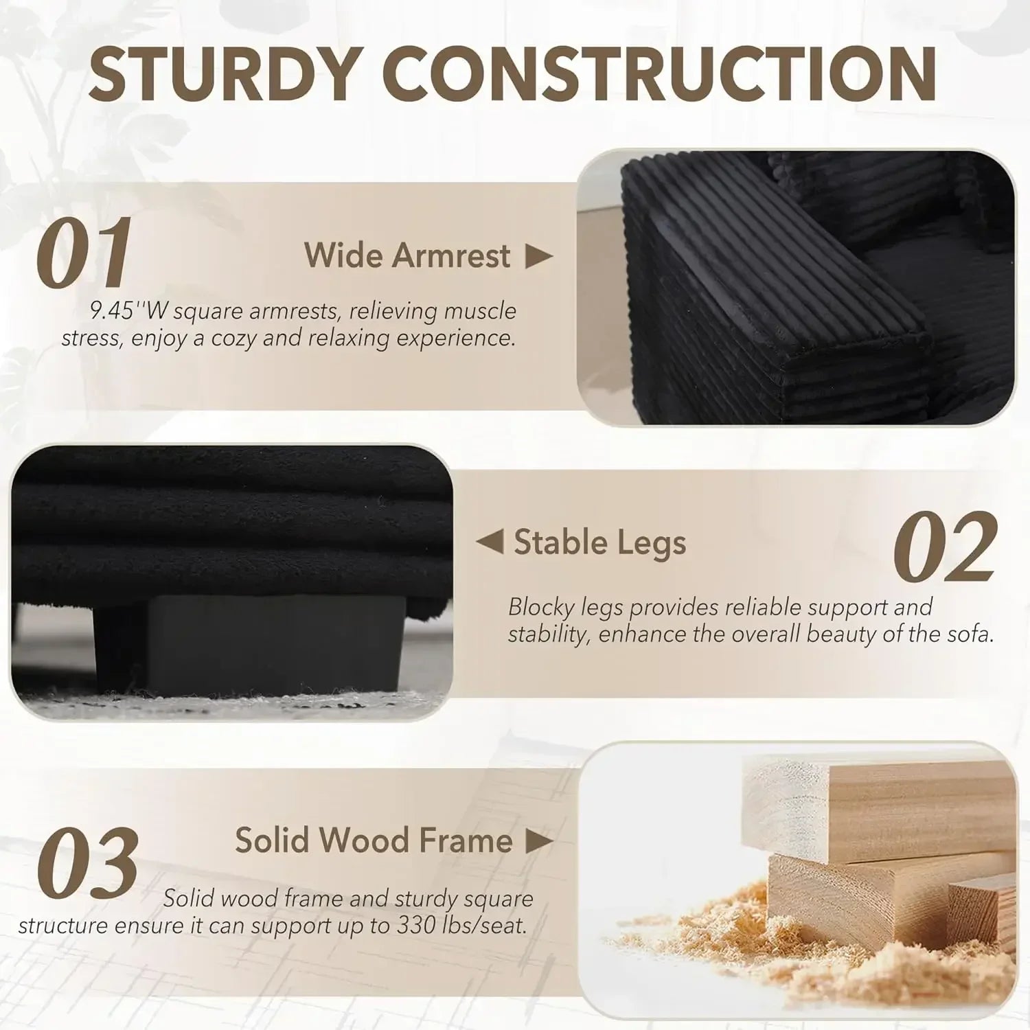 111'' Modern Sectional Sofa, L-Shaped Corduroy Couch with Left Chaise Daybed, Extra-Wide Oversized Lounge