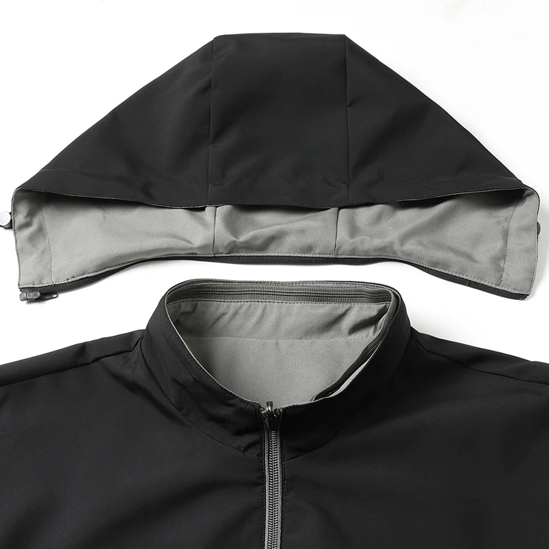 Premium Wrinkle Free Reversible Waterproof Men's Blazer Jacket/ Detachable Hooded Windbreaker/ Business-Casual, Lightweight Coats