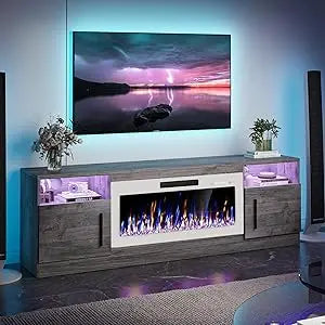 Fireplace with TV Stand 36" inch Electric Fireplace Up to 80" TVs, LED Light Entertainment Center, 70" Modern Wood High Gloss