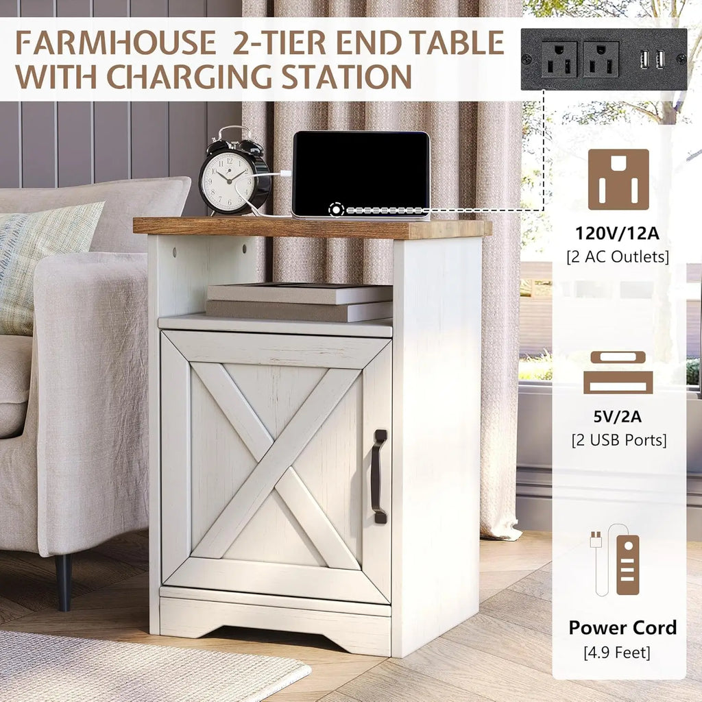 3-Piece Farmhouse Living Room Table Sets, Includes 1 X Coffee Table, 2 X End Tables With Charging Station & USB Ports