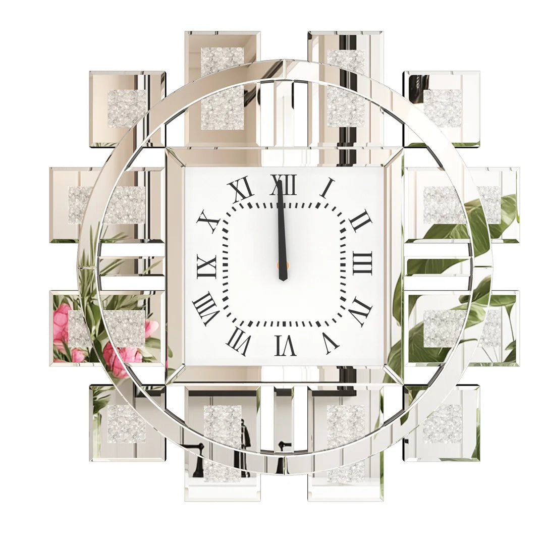 60CM Decorative Wall Clock with Silver/ Golden Crystal Crushed Diamond Inlay/ Battery Operated