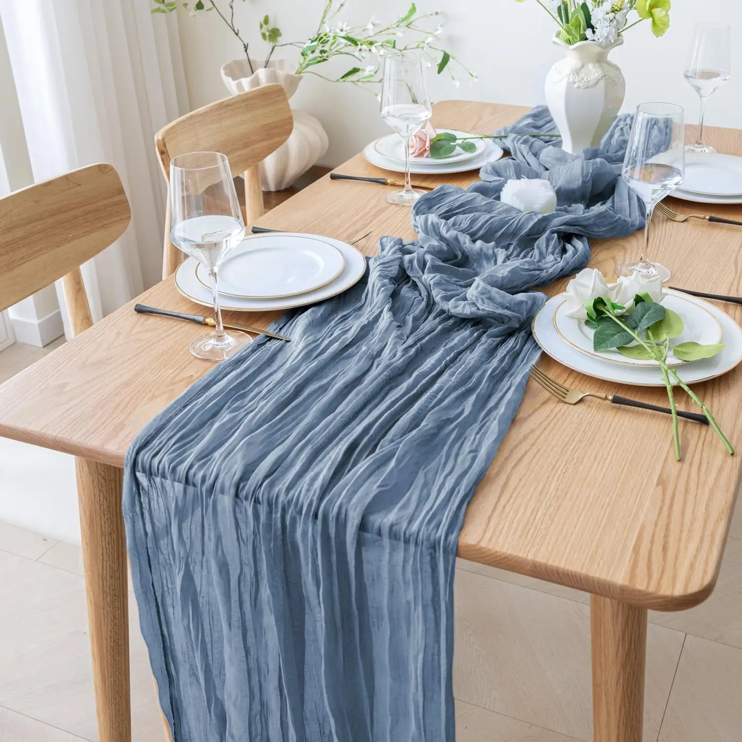10 Pack  Polyester Cheesecloth Table Runner 21×120 Inch,  Boho Sheer Gauze Fabric Table Runner, Rustic Table Centerpiece for Romantic Wedding, Baby Shower and Party Decoration