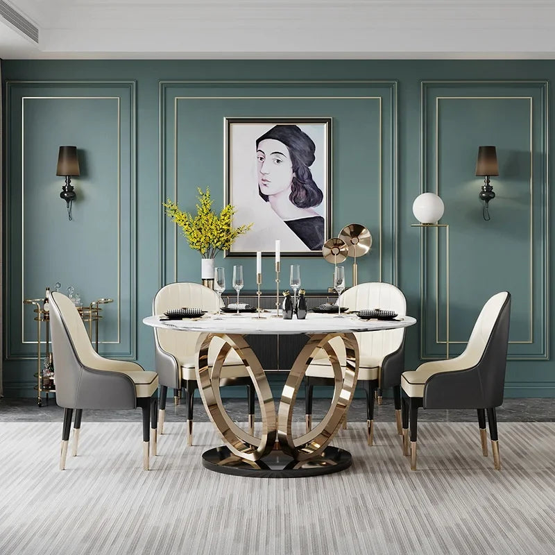 Luxury Sintered Stone Dining Table / Round Marble Top/ Kitchen Table and Chair Set