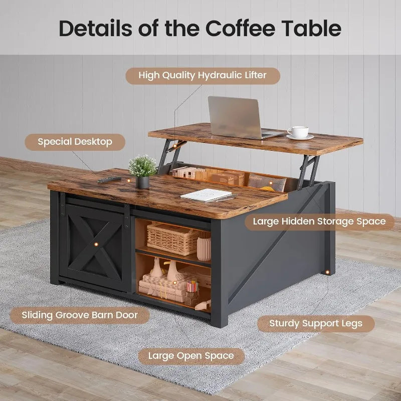 31.5" Lift Top Coffee Table with Storage, Square Coffee Tables for Living Room, Farmhouse Coffee Table with Large Hidden