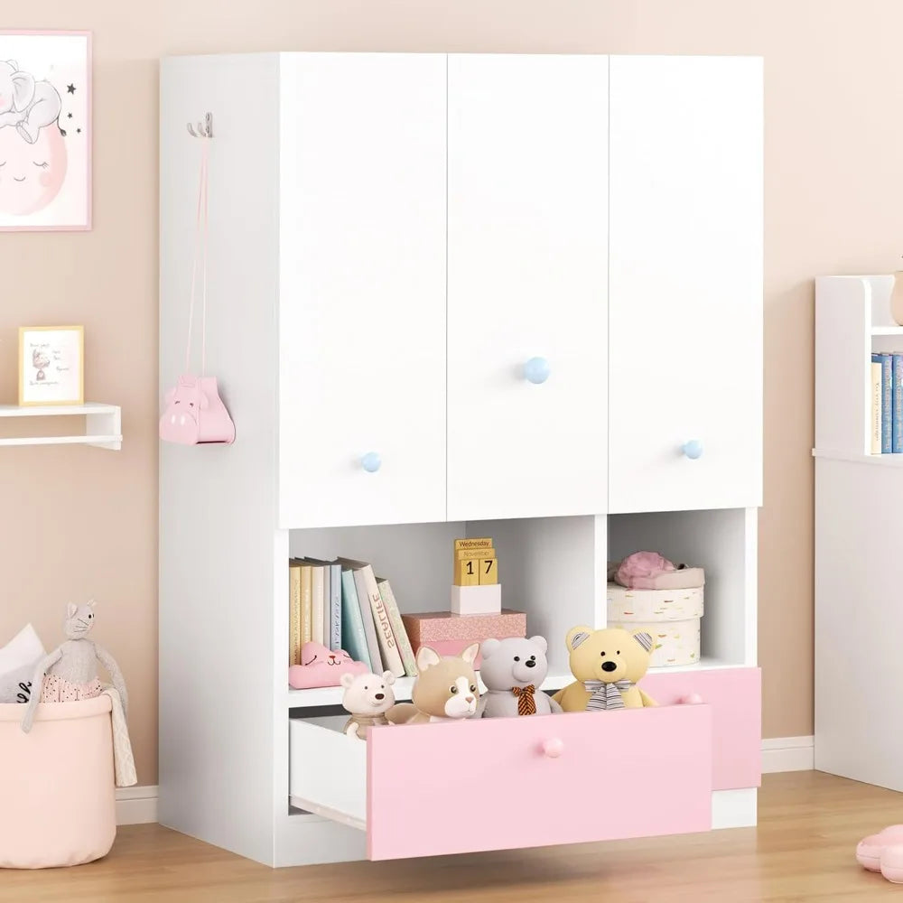 Freestanding Wooden Wardrobe with Adjustable Shelves and Drawers