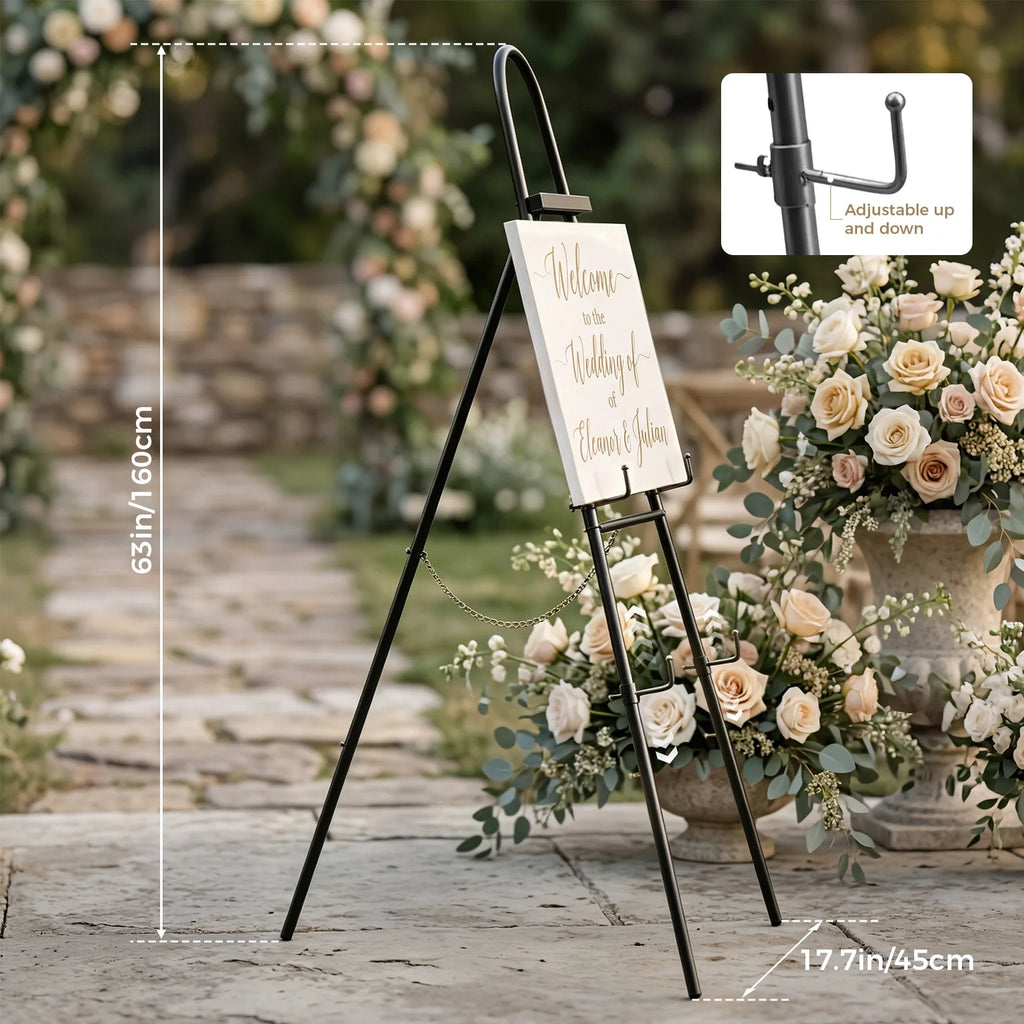Elegant Adjustable Gold Metal Easel Stand - Collapsible Tripod Display Rack for Signs, Posters, Mirrors, Art - Floor Standing Portable Exhibition Holder for Home, Parties & Events, Gold, 45×160cm