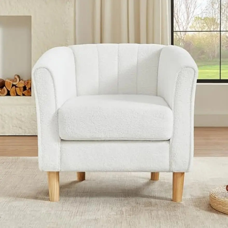 Plush Teddy Fabric Armchair with Back Support, Club Chair with Soft Padded Seat, Space-Saving Design for Office, Living Room
