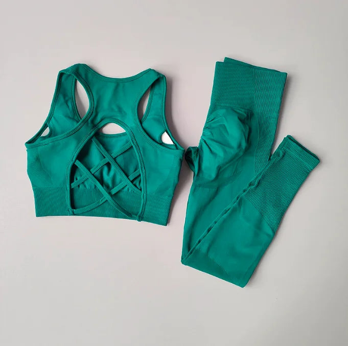 Women's Seamless Workout Set High Waisted Yoga Pants & Sports Bra with Removable Pads/ Booty Lifting for Running Training