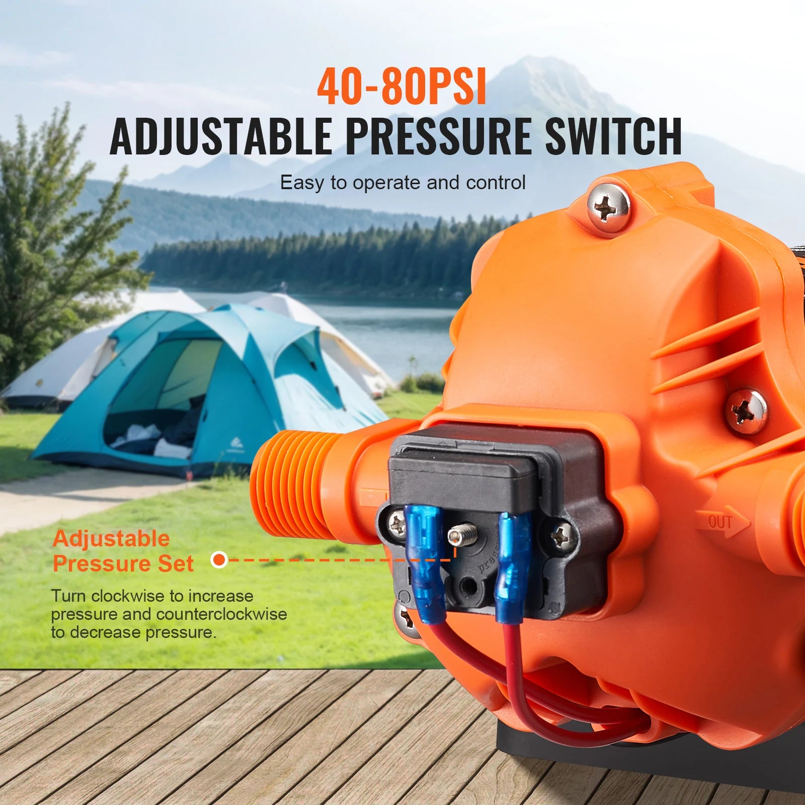 12V Diaphragm Pump 1.8/3/3.5/5 GPM 3/4/5-Chamber 40-100 PSI Adjustable 1/2'' MNPT Port for RV/ Yacht/ Food Truck/ Camper