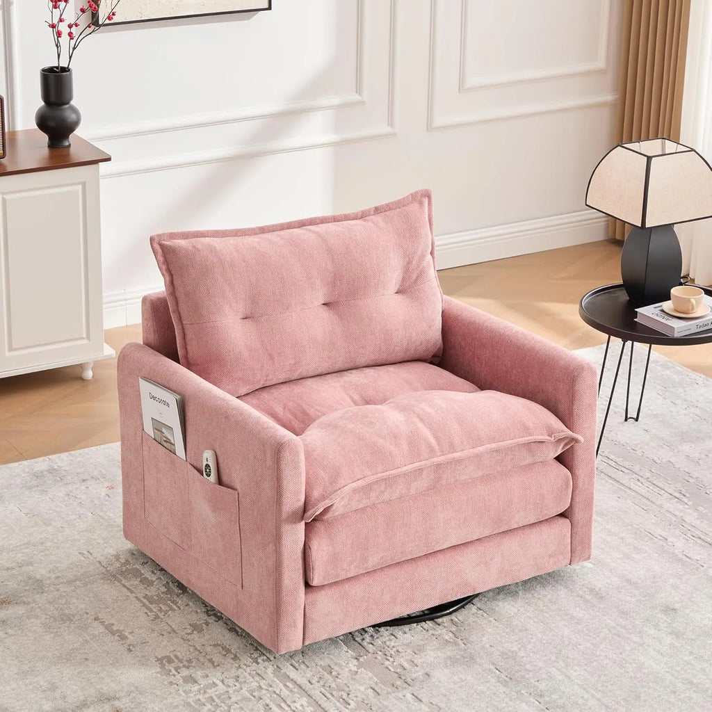 Contemporary Chenille Swivel Chair, Comfortable Fabric-Covered Accent Seat with 360-Degree Metal Swivel Base