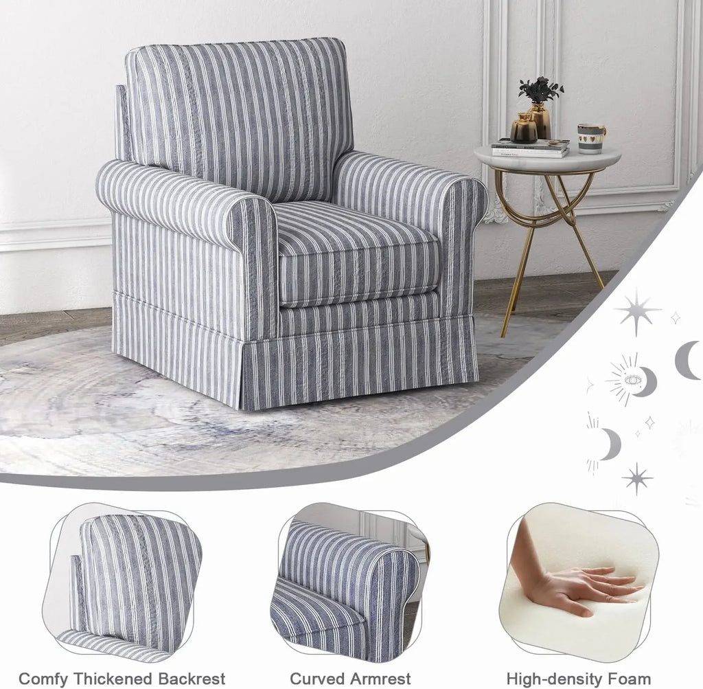 Modern Linen Swivel Chair, Comfortable Reading Chair, Upholstered Square Living Room Chair