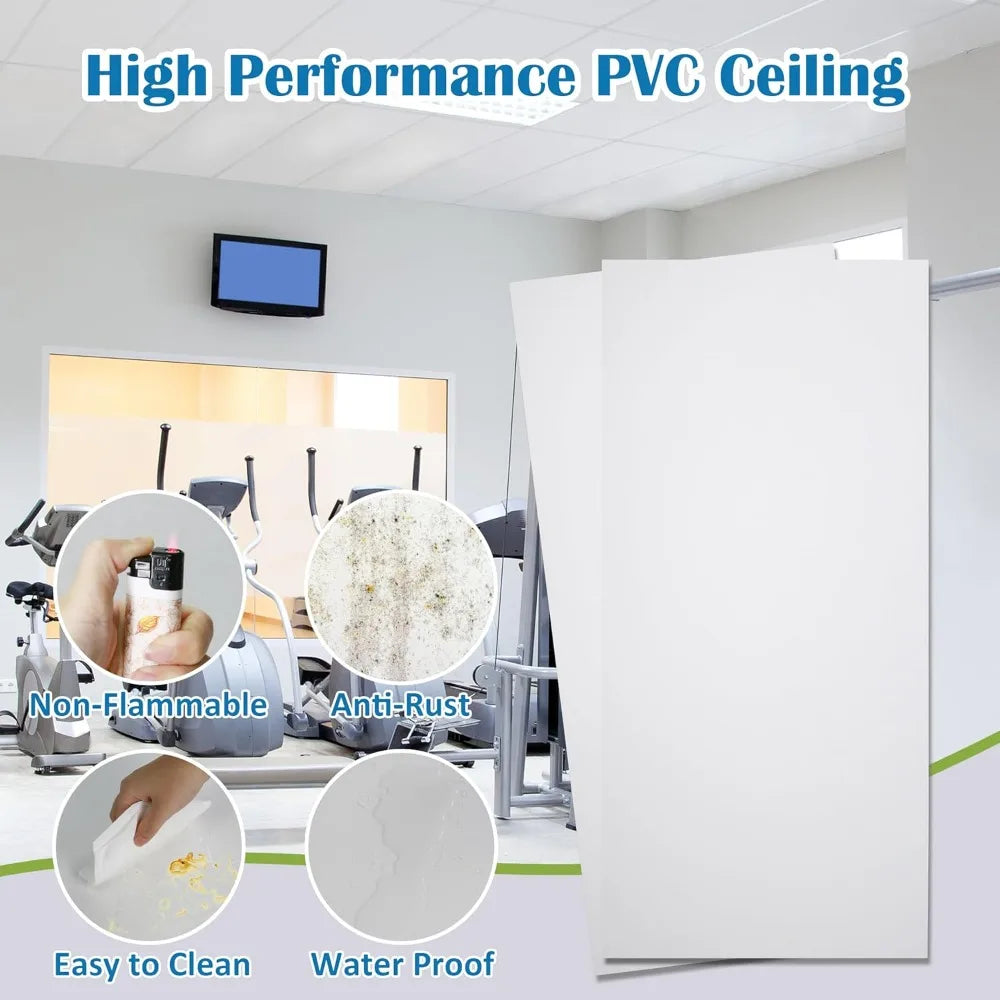 10-Piece 2ft x 4ft Ceiling Tiles - Smooth White PVC Panels, 24 x 48 Inches, 5mm Thick, Waterproof and Reusable