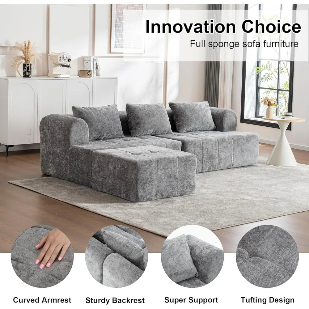Contemporary Cloud-Inspired Modular Sectional Sofa, L-Shaped Couch with Plush Deep Seating and Ottoman