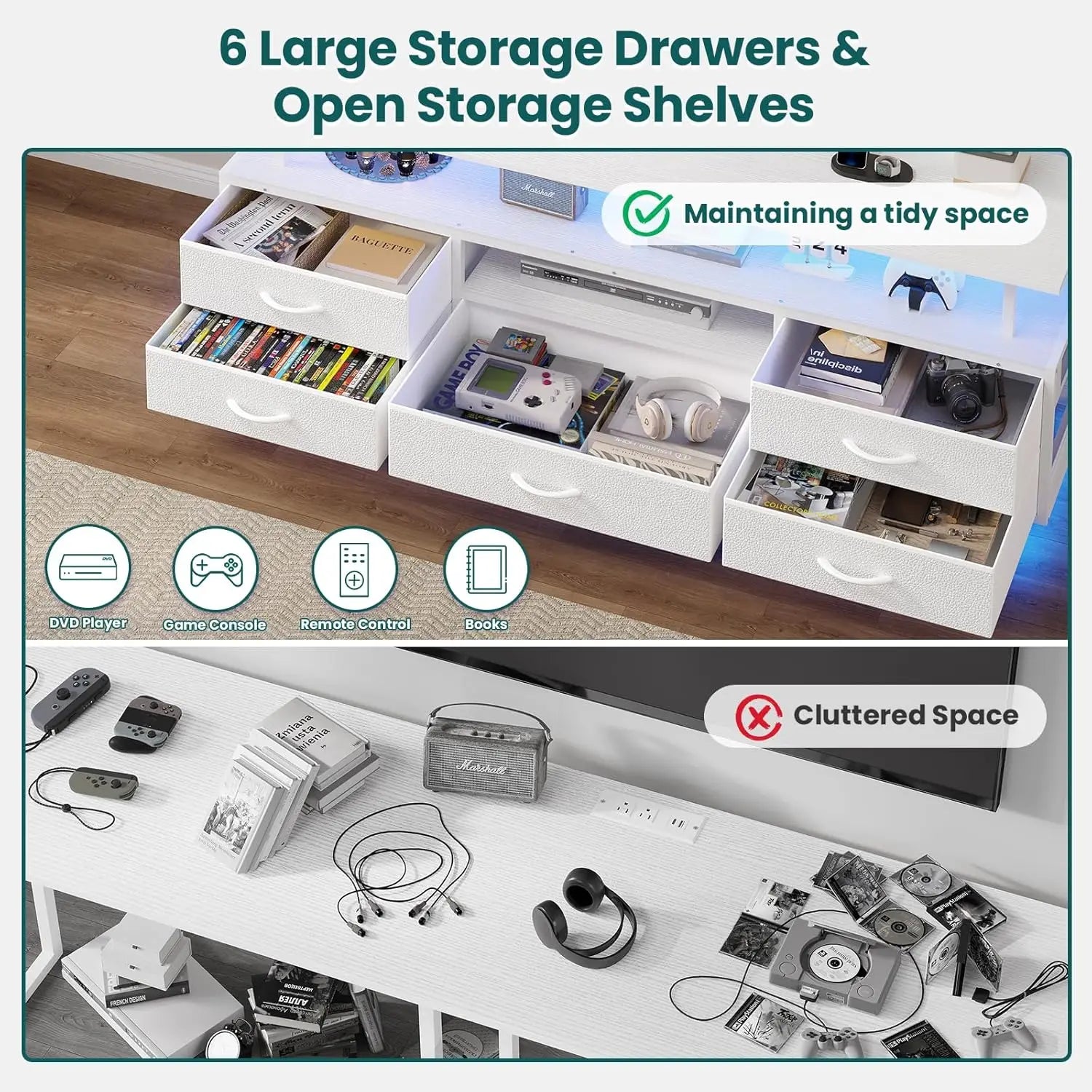 TV Stand with Mount for 45/55/65/70 inch TVs, 51.2" LED TV Stand with Power Outlets & Storage, Entertainment Center with Storage