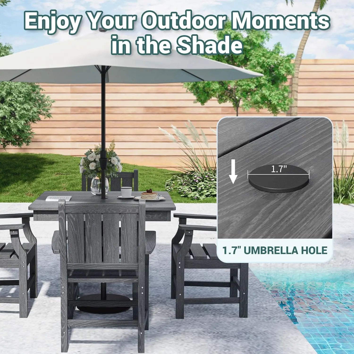 5 PCS Outdoor Dining Set, Spacious Outdoor Table and Chairs, Wood Grain Patio Dining Sets with Elegant Armrest