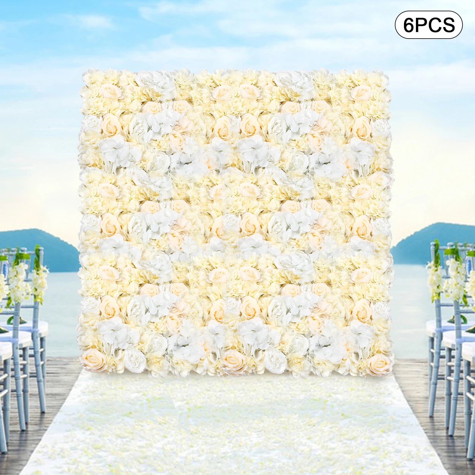 6Pcs Artificial Flower Wall Panel Set Flower Background Panel for Wall, 60x40cm Silk Hydrangea Rose Floral Panel  for Photo Background Home Party Wedding Backdrop Decoration