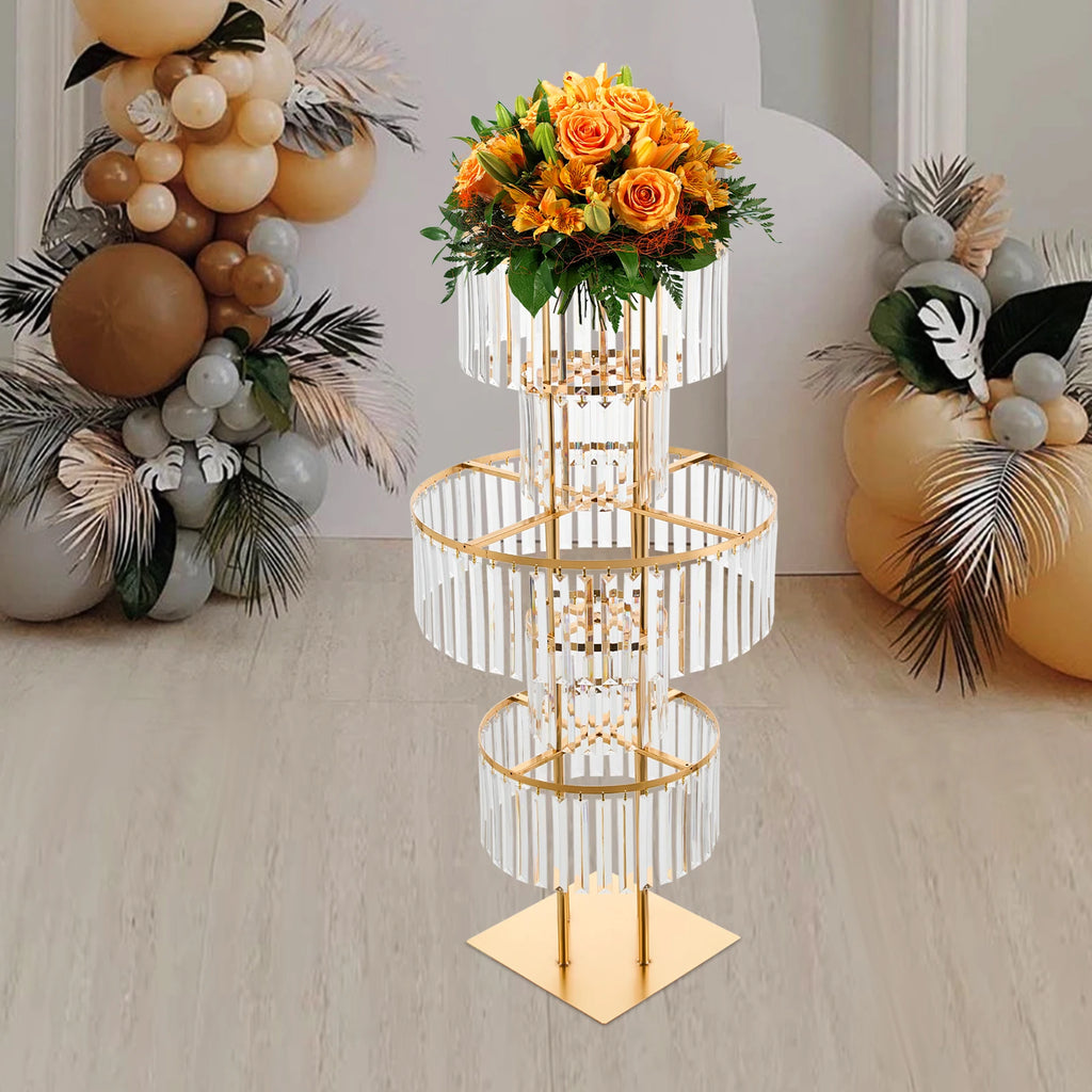 5 Tiers Crystal Flower Stand Gold/Silver 43.3 Inch Height Display Rack Aisle Guide Table Decoration Wedding Centerpiece/ Stand for Party Birthday Coffee Shop