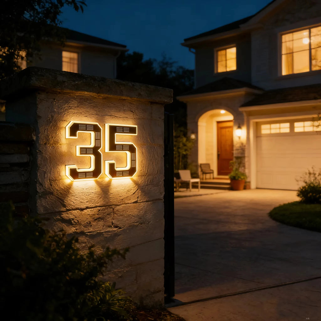 Solar House Number Lights House Sign Light Sensor Modern Led Address Sign Solar House Number Sign Led Address Number for Outdoor