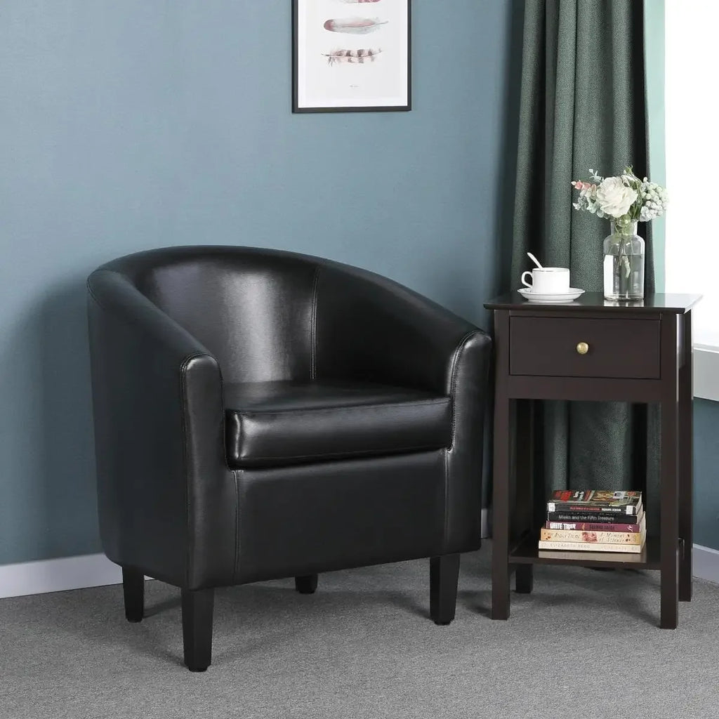 Barrel Chairs Set of 2, Faux Leather Club Chairs,PU Leather Accent Chairs, Waiting Room Chair with Soft Padded Seat for Bedroom